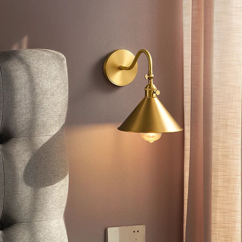 Afralia LED Copper Wall Lights | Pull Chain Switch | Indoor Bedroom Living Room Lamp
