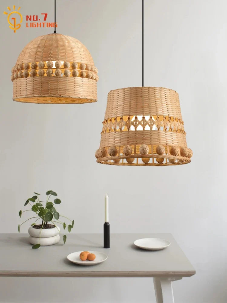 Afralia™ Bamboo Weave Pendant Light LED E27 Modern Zen Decor Restaurant Bar Tea Room