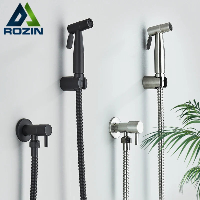 Afralia™ Stainless Steel Black Bidet Sprayer Faucet for Wall Mounted Toilet Hygiene