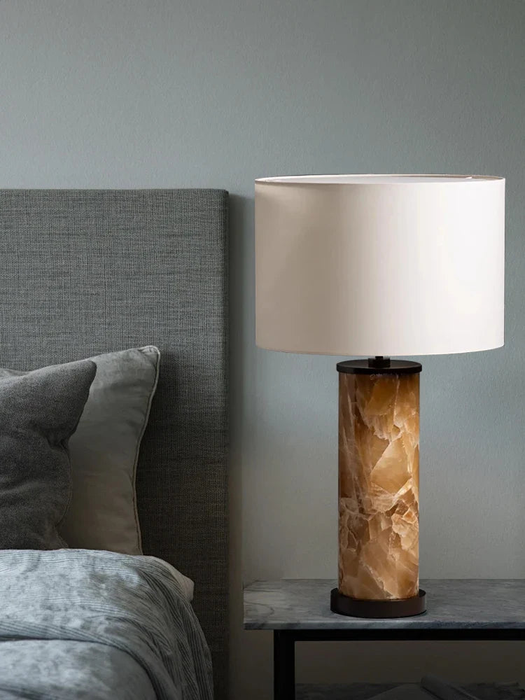 Afralia™ Natural Jade Stone Luxury Desk Lamp Vintage Nightstand Office Decor