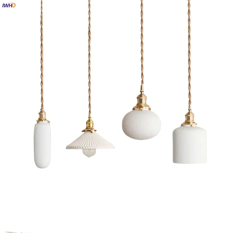 Afralia™ White Ceramic LED Pendant Light Fixture, Modern Nordic Hanging Lamp