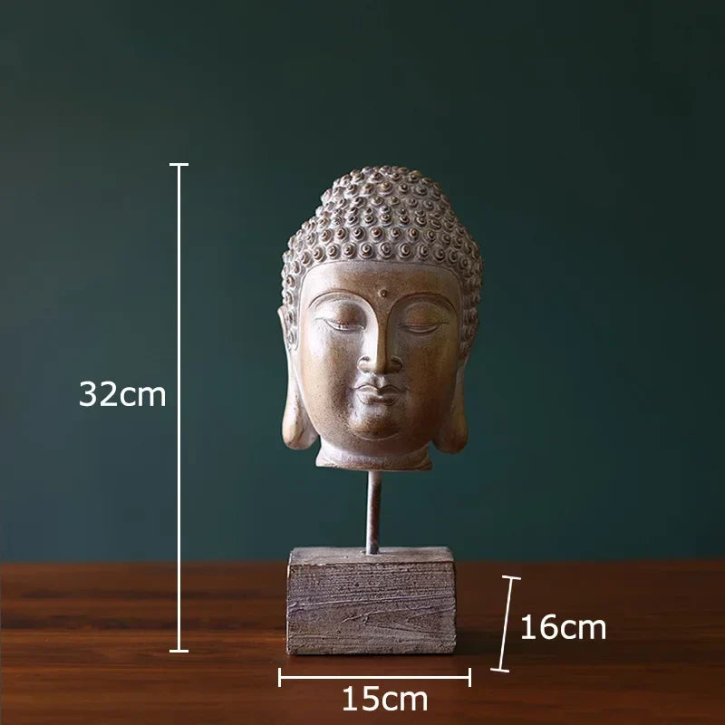 Afralia™ Buddha Head Statue Resin Sculpture Religious Desk Ornament Room Decor