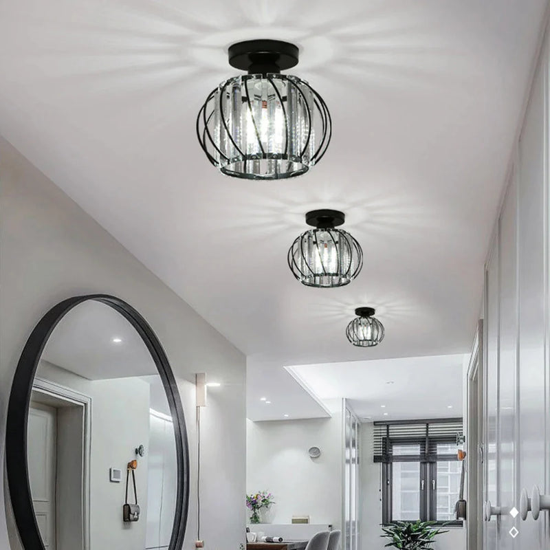 Afralia™ Iron Round Crystal Ceiling Chandelier for Modern Indoor Lighting
