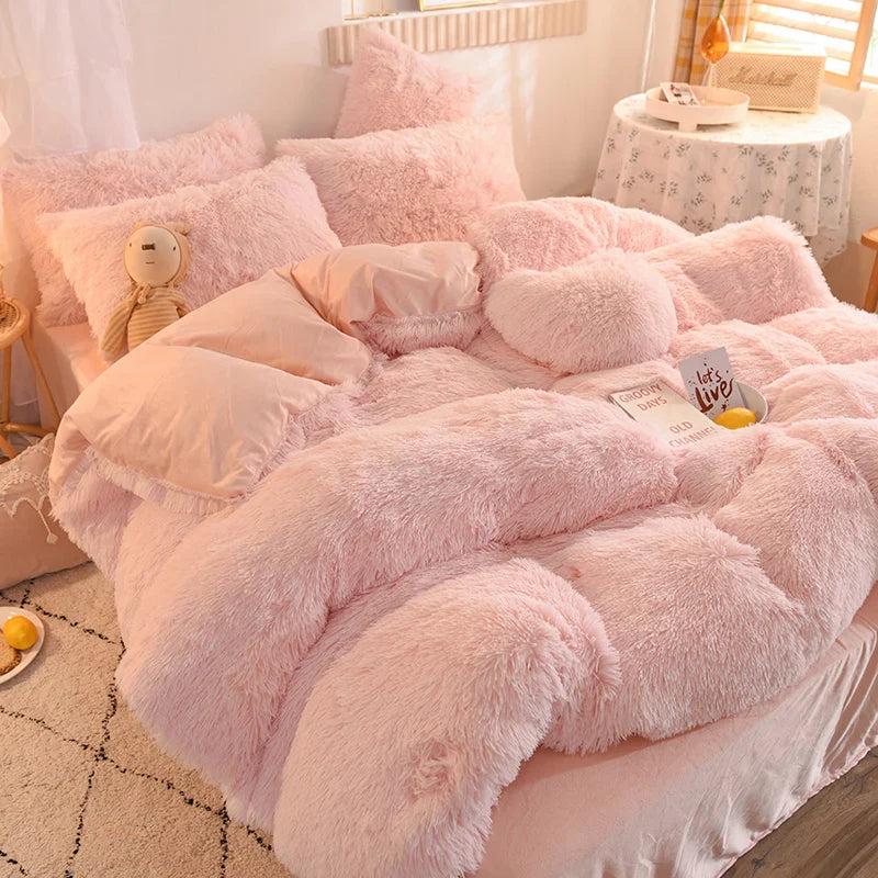 Afralia™ Plush Duvet Cover Set with Sheet Pillow Covers Luxury Winter Bedding