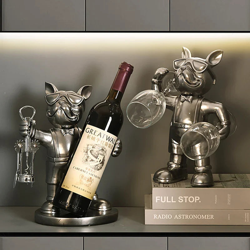 French Bulldog Wine Rack Decor Sculpture | Afralia™ Dog Butler Bottle Holder Seat