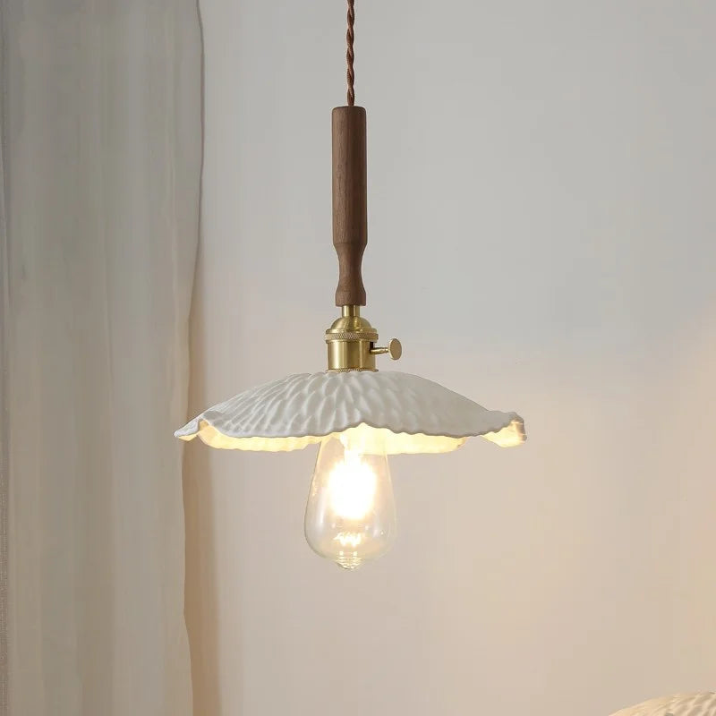 Afralia™ Ceramic Walnut Wood Pendant Light Fixture - Adjustable LED Lamparas for Study Aisle