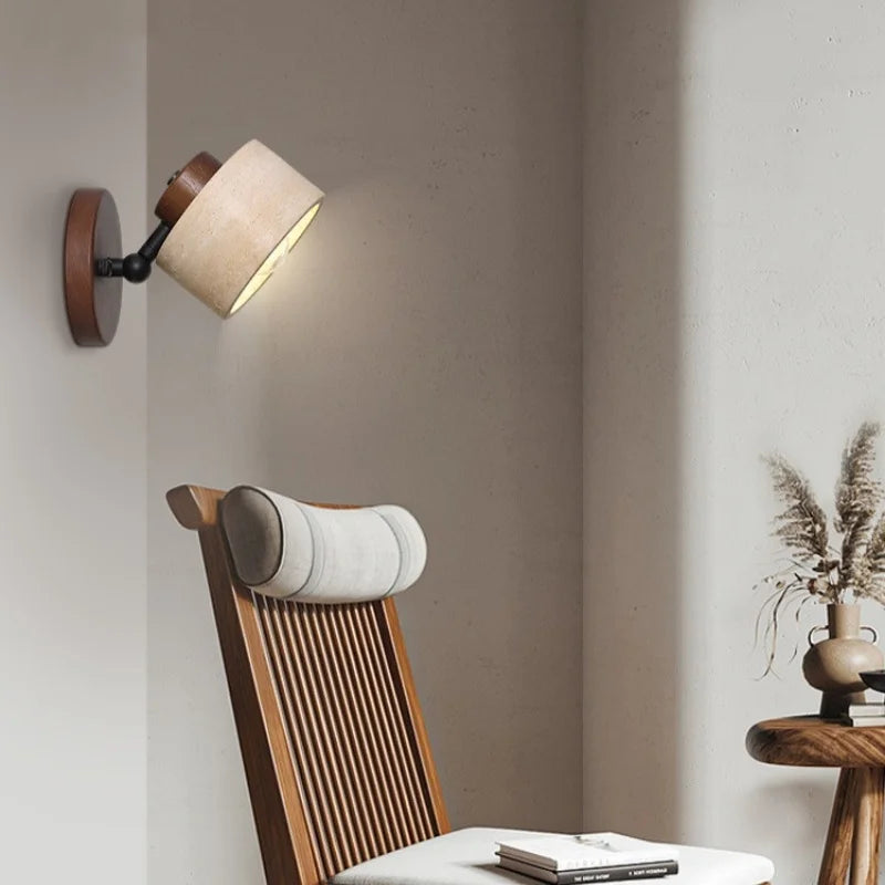 Afralia™ Iron Rotate LED Wall Light Sconce Yellow Travertine: Modern Nordic Bedroom Lamp