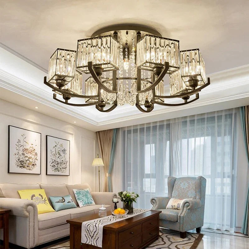 Afralia™ Crystal LED Chandelier Black Iron Luxury Ceiling Lamp