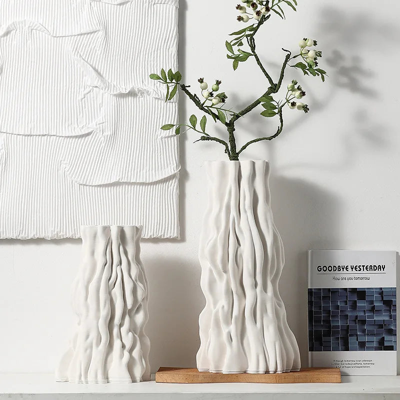 Afralia™ Abstract Irregular Trunk Fold Ceramic Vase for Home Decor
