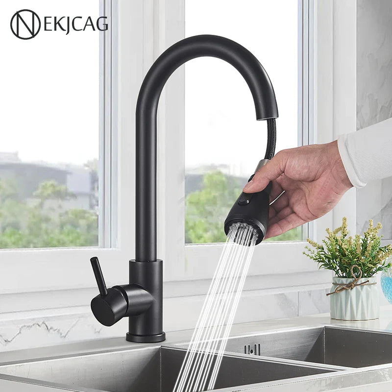 Afralia™ Matte Black Kitchen Faucet with 360 Rotation and Pull Out Sprayer