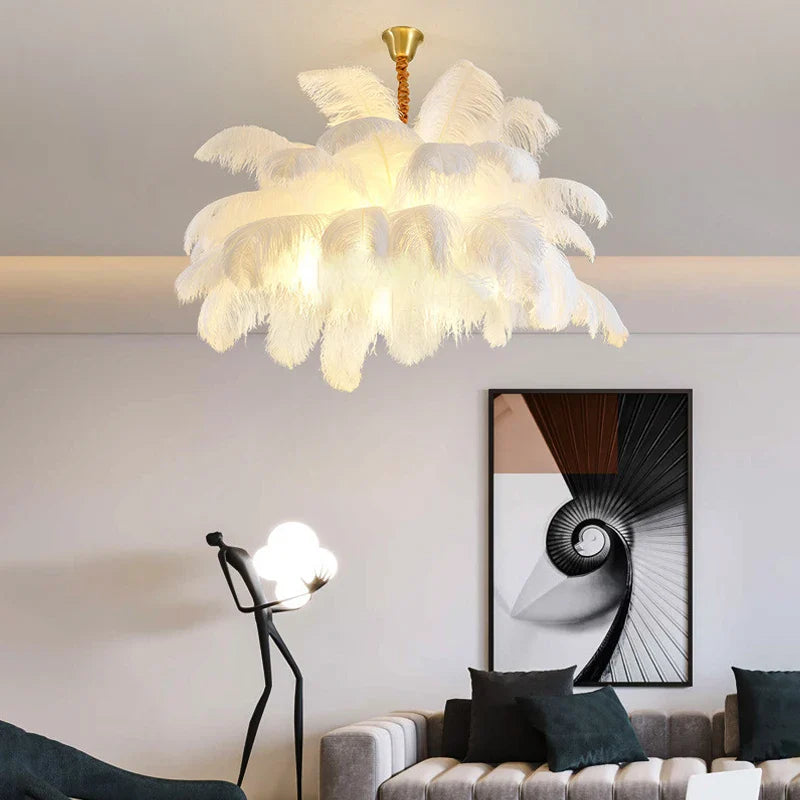 Afralia™ Nordic Ostrich Feather Chandelier LED Pendant Lamp for Loft Decor