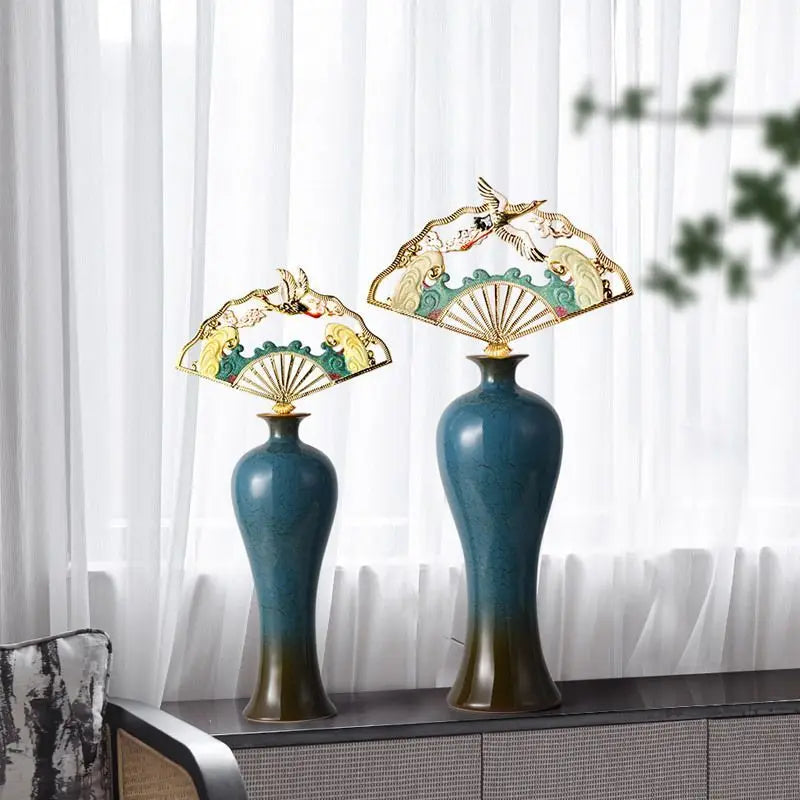 Afralia™ Chinese Ceramic Vase: Light Luxury Living Room Decor Shelf Accent