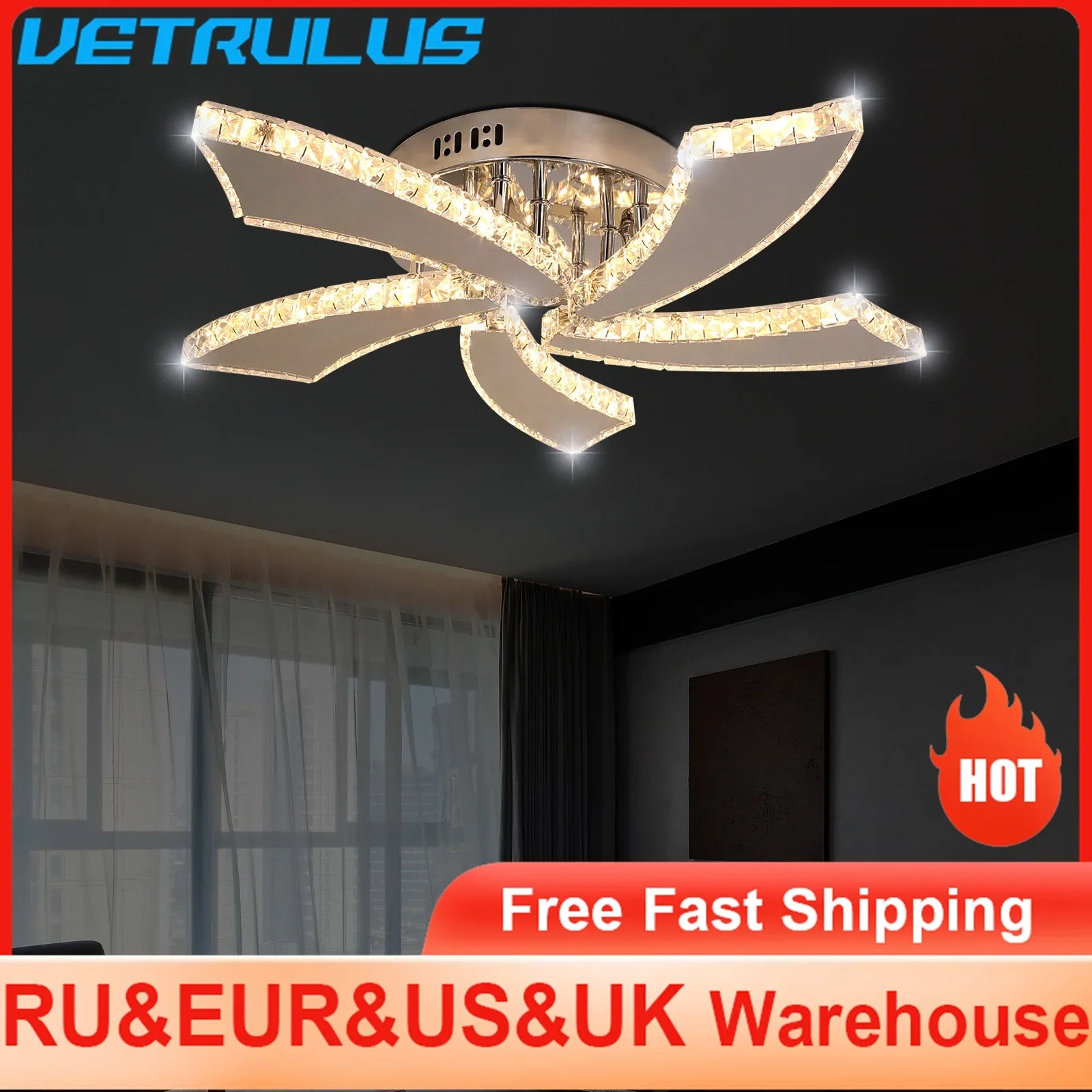 Afralia™ Smart Crystal Chandelier Ceiling Fan with LED Light & Remote Control