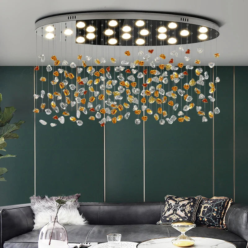 Afralia™ Colorful Crystal Stone Chandelier - Oval Lustre LED Home Decor Lighting