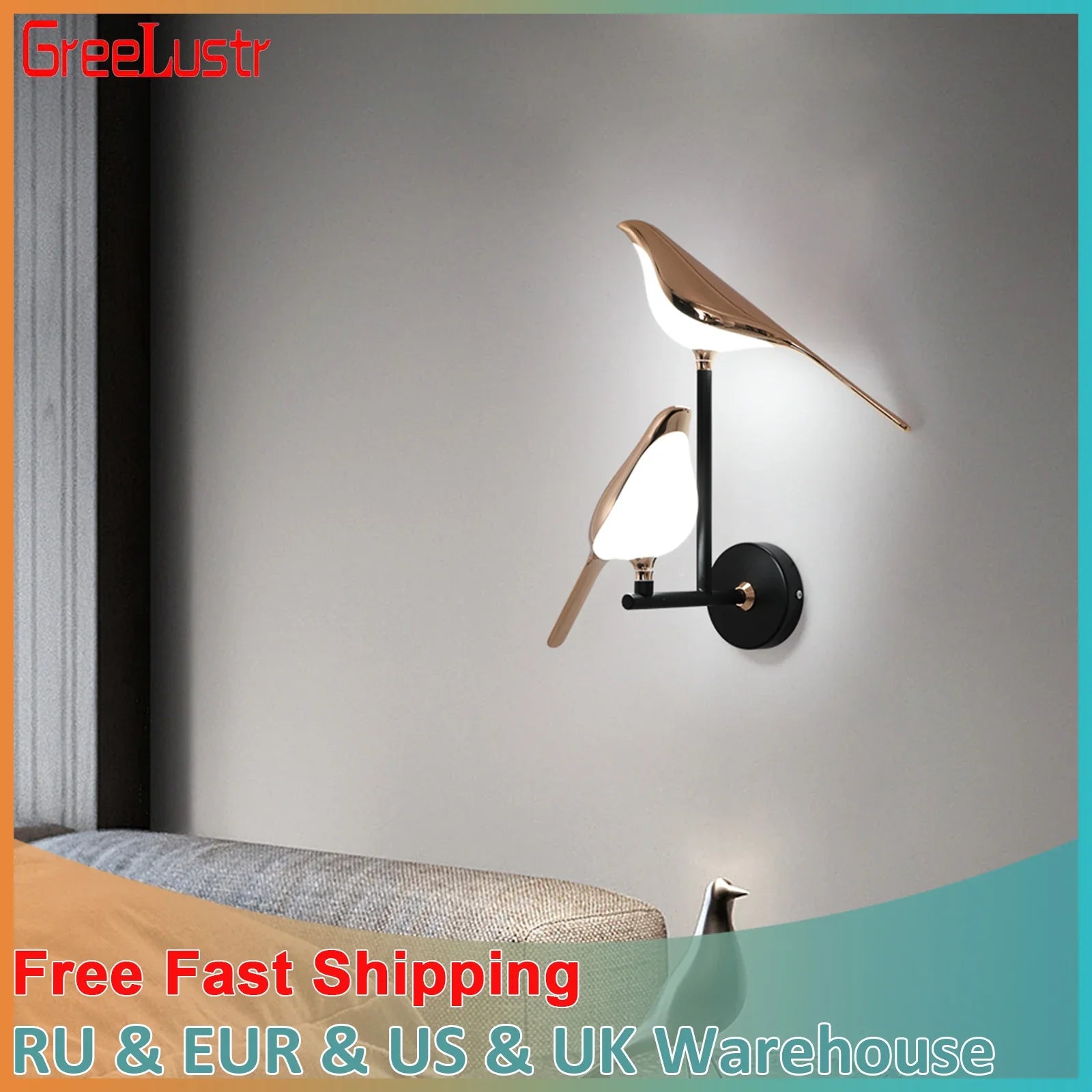 Afralia™ Rose Gold Nordic Bird LED Wall Sconce for Bedroom & Hallway Decor