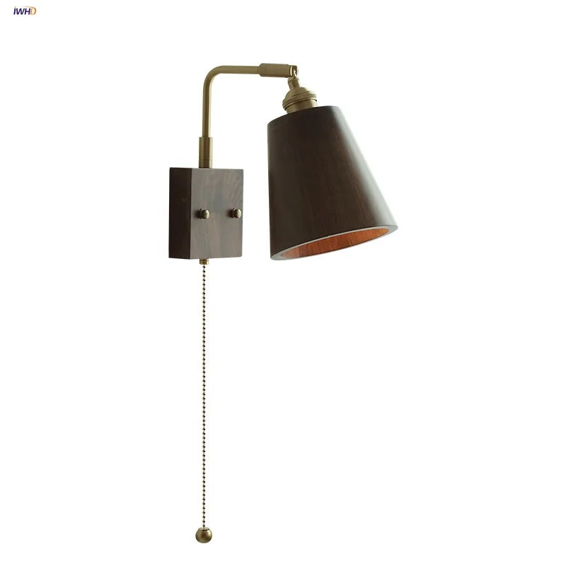 Afralia™ Loft Wood LED Wall Light Fixture Rotatable Bedside Lamp Vintage Walnut