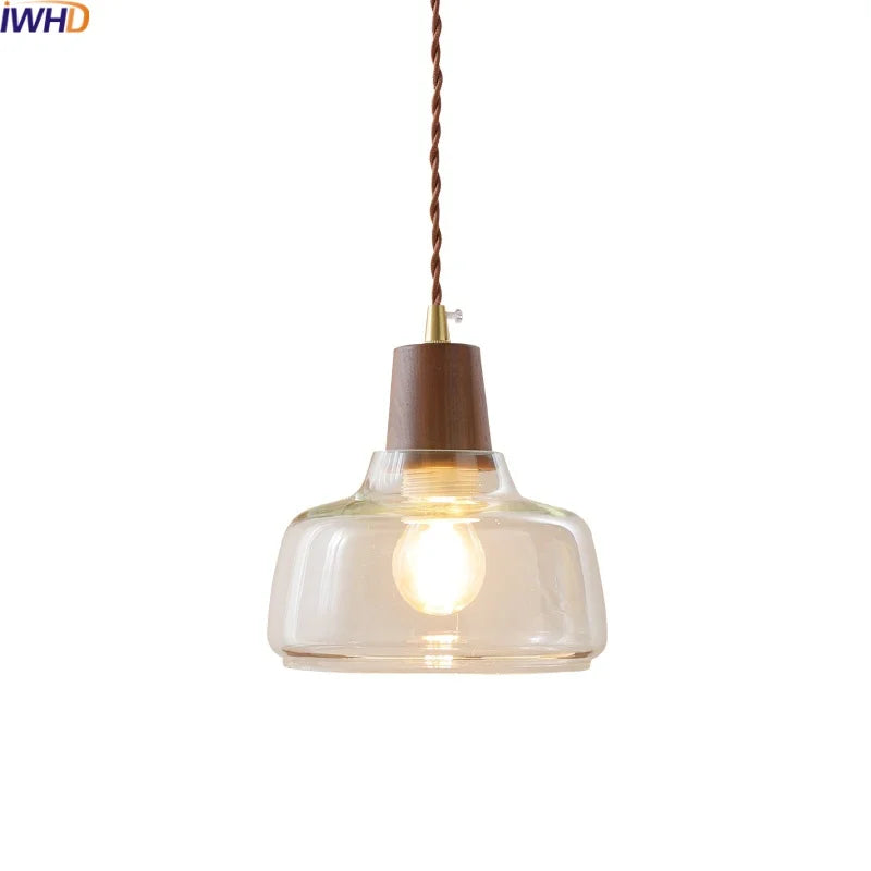 Afralia™ LED Pendant Lamps for Modern Home Decor - Walnut Glass Hanging Light Fixtures