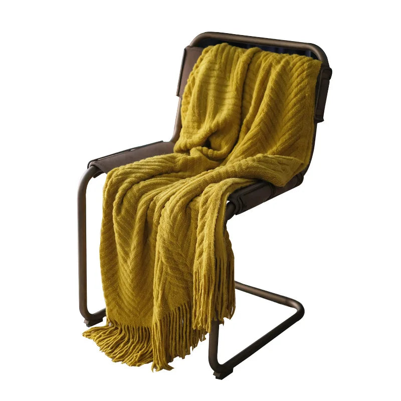 Afralia™ Tweed Knit Blanket with Tassels - Cozy Sofa Throw for Bed or Couch