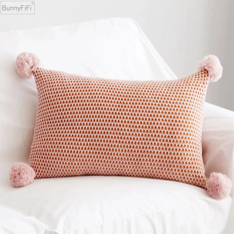 Afralia™ Vintage Knit Pompom Ball Pillow Cover for Home Sofa Bed Decoration