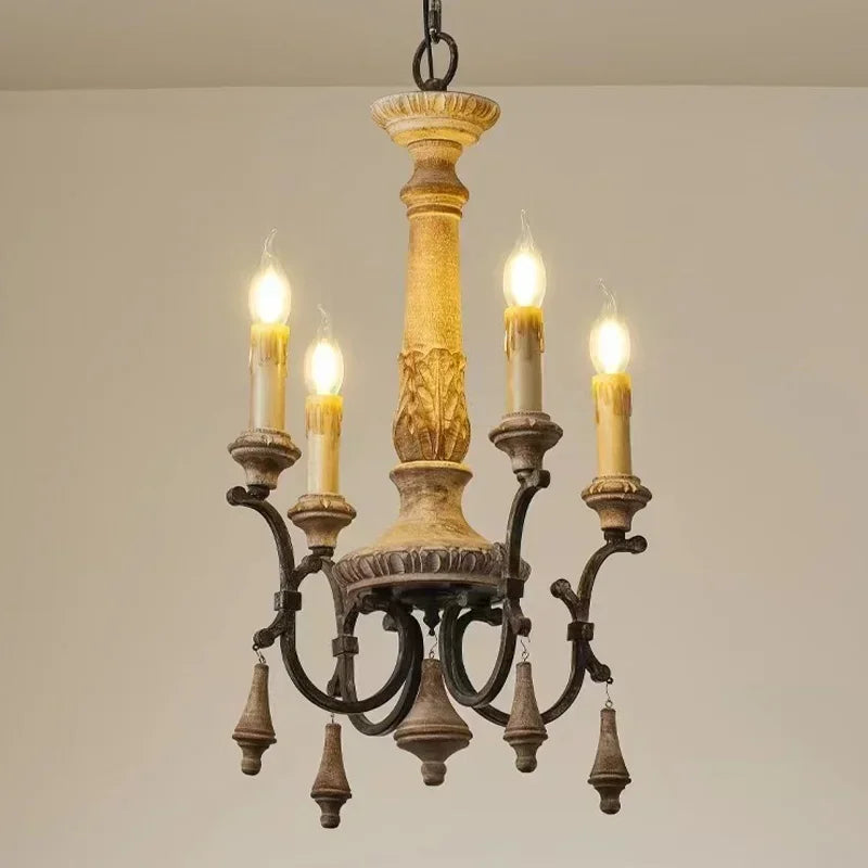 Afralia™ Wood Carving Chandelier for Living Room, Dining, Bedroom - Nordic Iron Decor Lighting