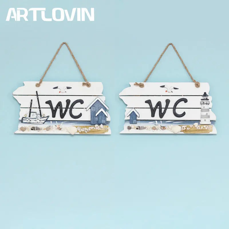 Afralia™ Mediterranean Style WC Plaque, Bathroom Indicator, Toilet Door Decoration (18 words)