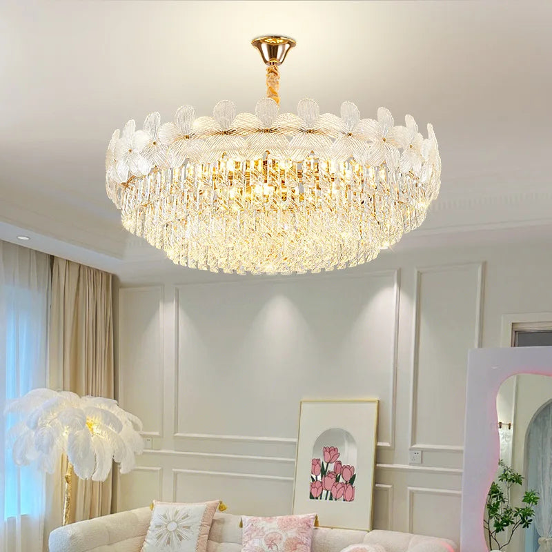 Afralia™ French Flower Crystal Chandelier: Elegant Living Room Ceiling Lamp