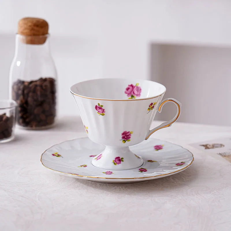 Afralia™ Floral Ceramic Cup & Saucer Set, Elegant Tea & Coffee Mug