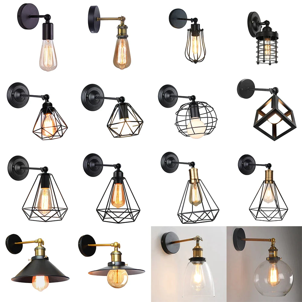 Afralia™ Vintage Iron Cage Wall Light Fixture Adjustable Angle Sconce for Bedside Pub