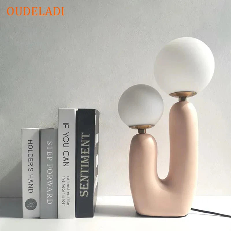 Afralia™ Glass Ball LED Table Lamp: Green Pink Resin Nordic Style for Home Decor