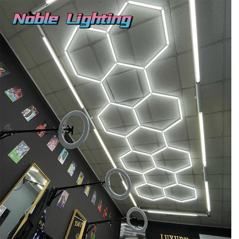 Afralia™ Hexagon LED Garage Light for Auto Body Repair Shop & Workshop