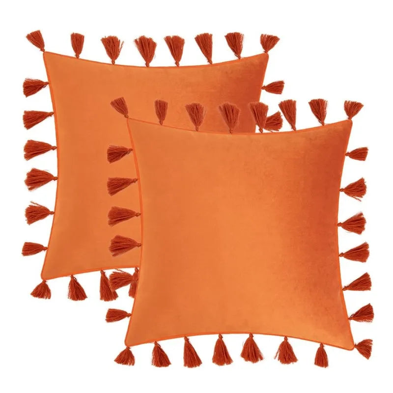 Afralia™ Boho Tassel Fringe Orange Pillow Covers Pack for Home Decor