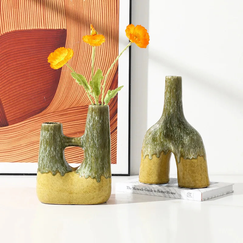 Afralia™ Abstract Kiln-changing Glaze Ceramic Vase for Home Decor and Floral Arrangement