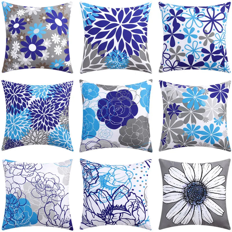 Afralia™ Blue Floral Cushion Cover 45x45cm for Modern Home Decor & Office Sofa