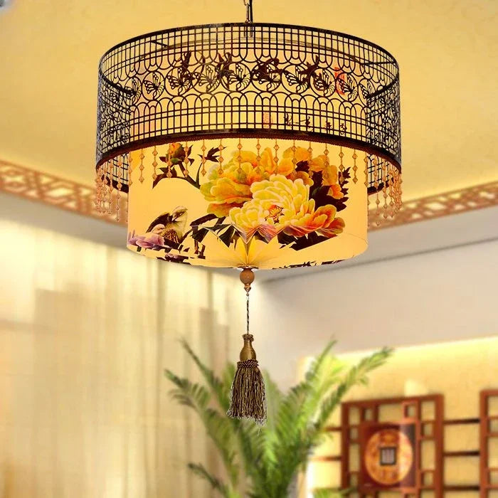 Afralia™ Vintage Sheepskin Antique Chinese Style Living Room Chandelier for Palace Hotel