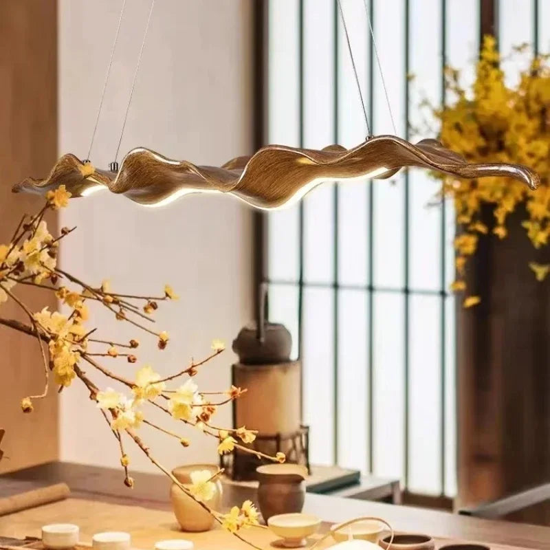 Resin Leaf Pendant Light LED Chandelier by Afralia™ - Indoor Decor Hanging Lamp