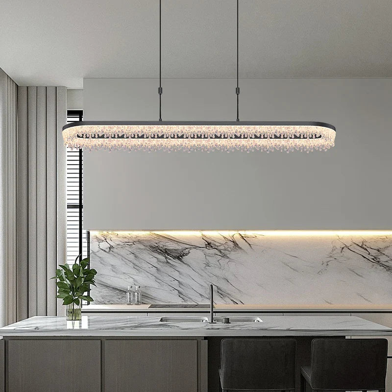 Afralia™ Black Crystal Ceiling Pendant LED Chandelier for Modern Living Room Decor