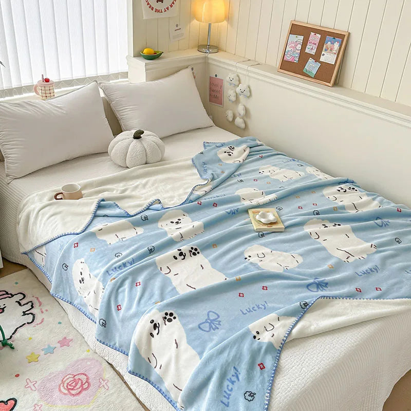 Afralia™ Cozy Milk Velvet Blanket: Cute Pattern, Warm, Multi-Functional Sofa & Travel Shawl