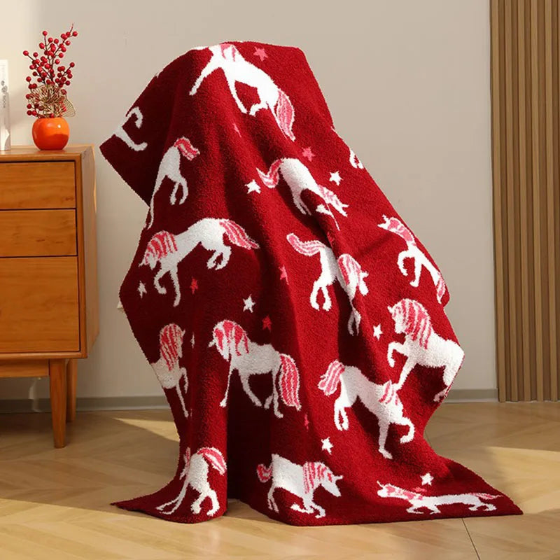 Afralia™ Class-A Half Fleece Red Unicorn Blanket - Warm, Cozy, All-Season Quilt