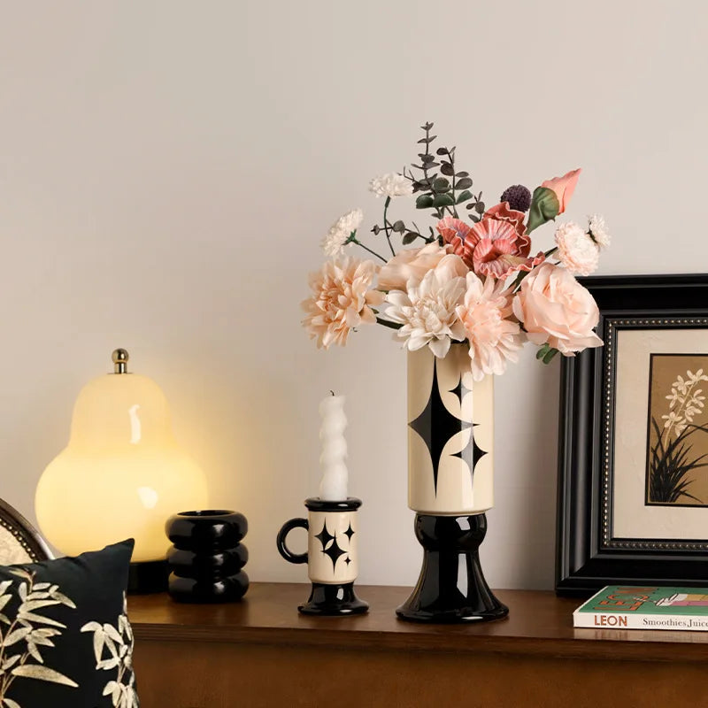 Afralia™ Ceramic Handlebar Vase Candle Holder Home Decor Arrangement Accessories