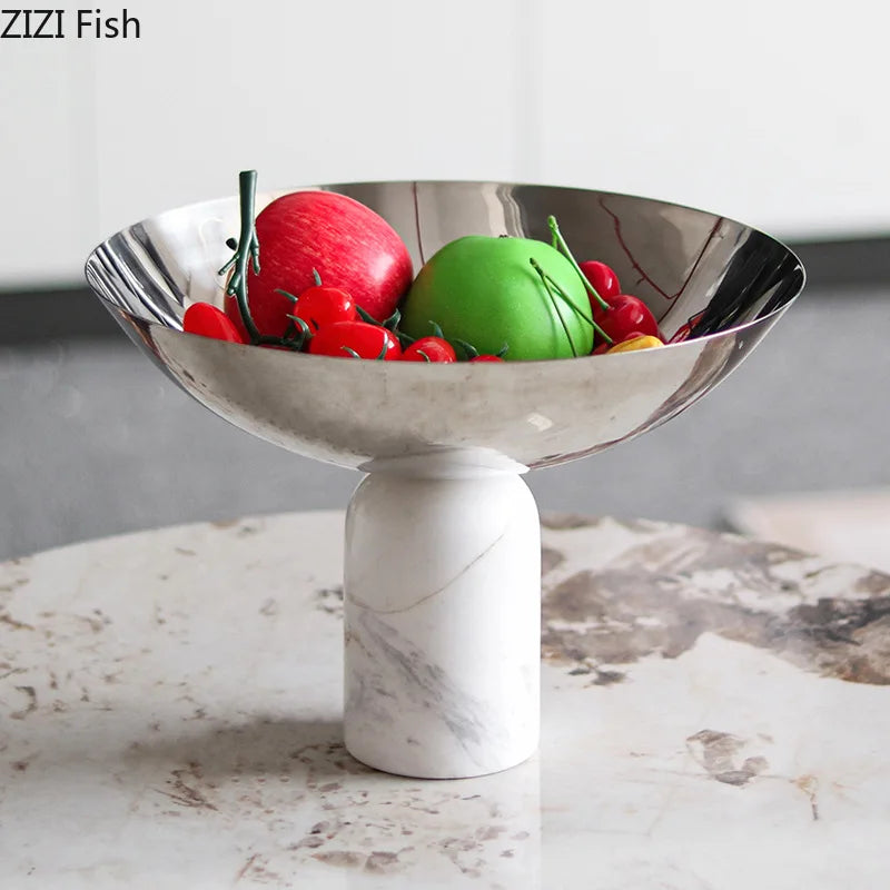 Afralia™ Marble Base Fruits Bowl - Snacks Tray for Home Kitchen and Restaurant