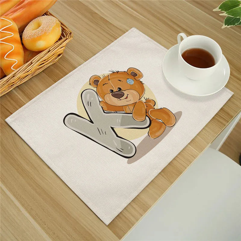 Afralia™ Cute Bear Linen Placemats Set for Dining Table and Kitchen - 42*32cm