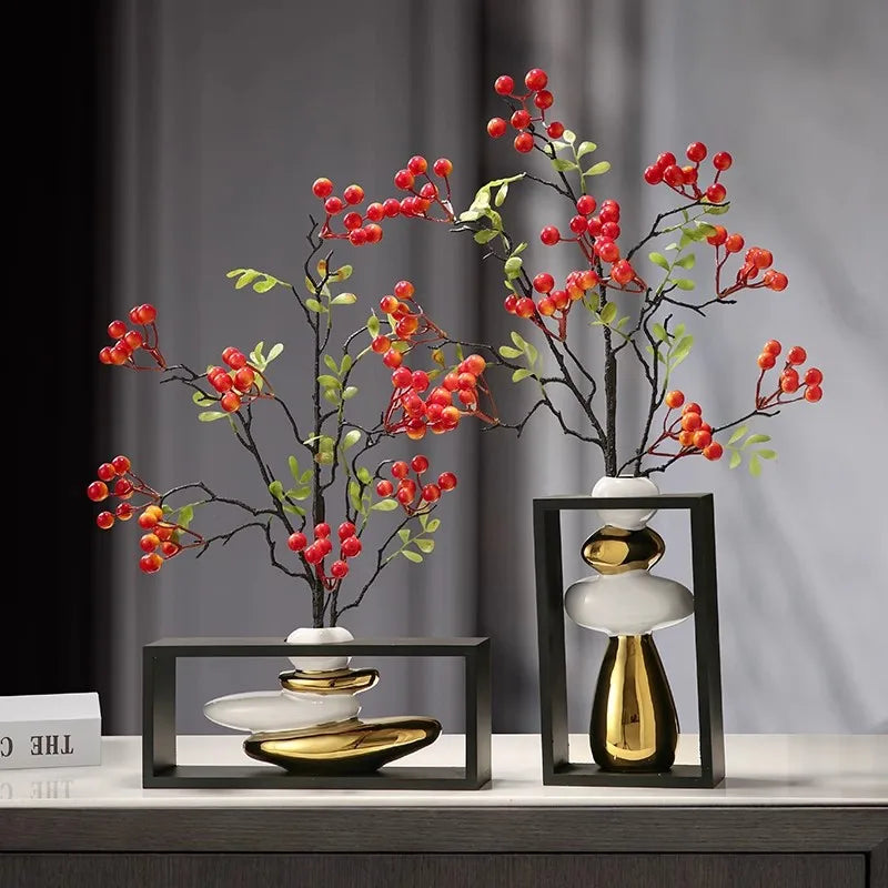 Afralia™ Geometric Golden Rockery Vase Stack for Home Decor