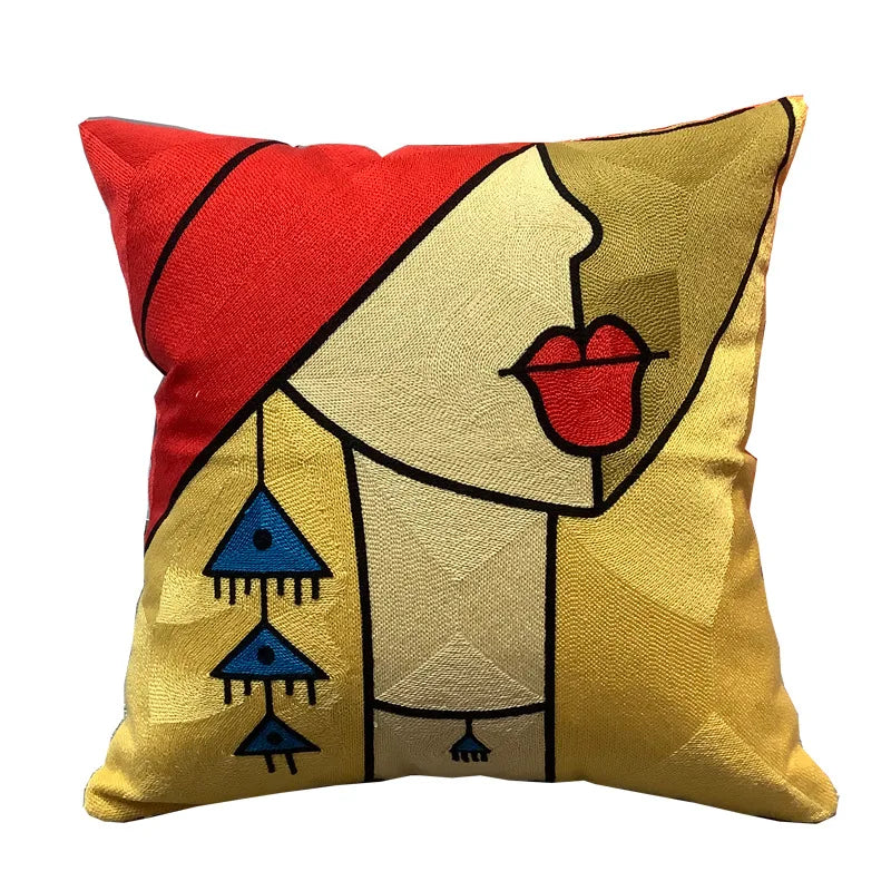 Afralia™ Picasso Design Cushion Covers: Stylish Embroidered Home Decor, Linen & Cotton Blend
