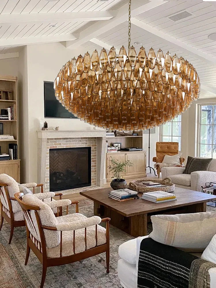 Afralia™ Amber Glass Ceiling Chandelier - Vintage Luxury Round Classic Hanging Lamp