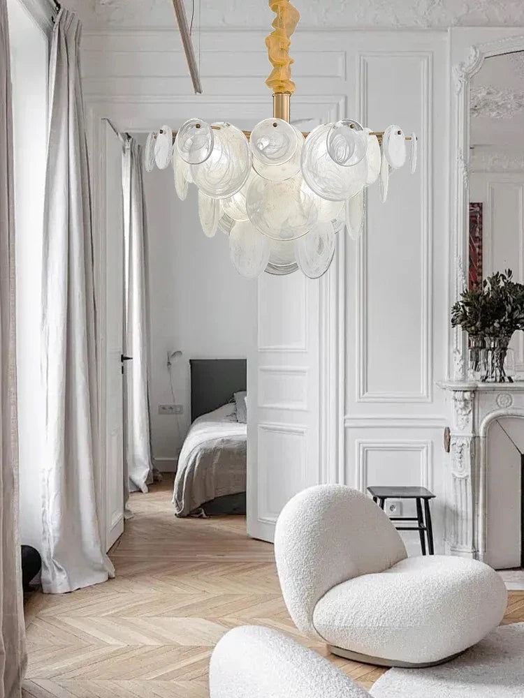 Afralia™ Milk-white Glass Ceiling Chandelier Gold Lighting for Living Room Bedroom