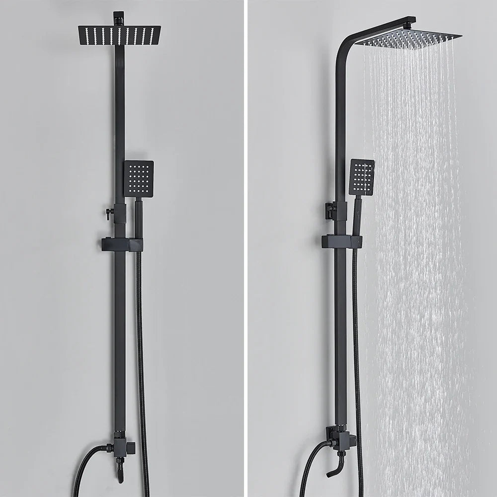 Afralia™ Matte Black Rainfall Shower Faucet Set, Wall Mount Single Cold Bathroom Mixer