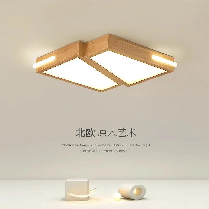 Afralia™ Nordic Log Wind Lamps | Modern Geometric Ceiling Light | Solid Wood | Japanese Style