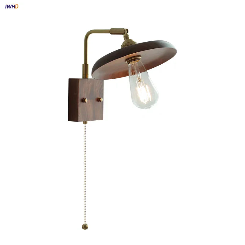 Afralia™ Copper LED Wall Light Sconce Pull Chain Switch Rotatable Bedside Lamp