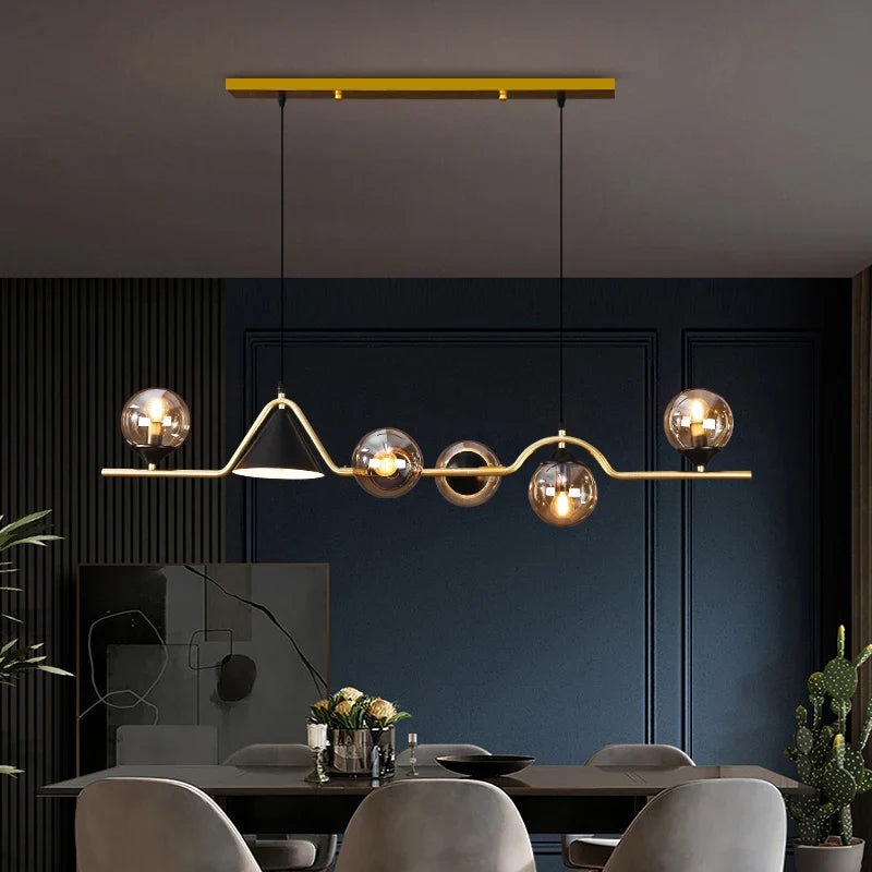 Afralia™ Nordic Glass Ball Chandelier for Living Room, Modern Black Luster Pendant Light