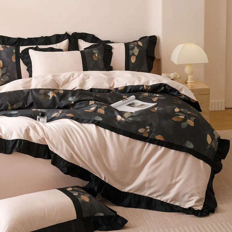Afralia™ French Retro Rayon Silk Bedding Set with Lace - Summer Cooling Comforter Cover